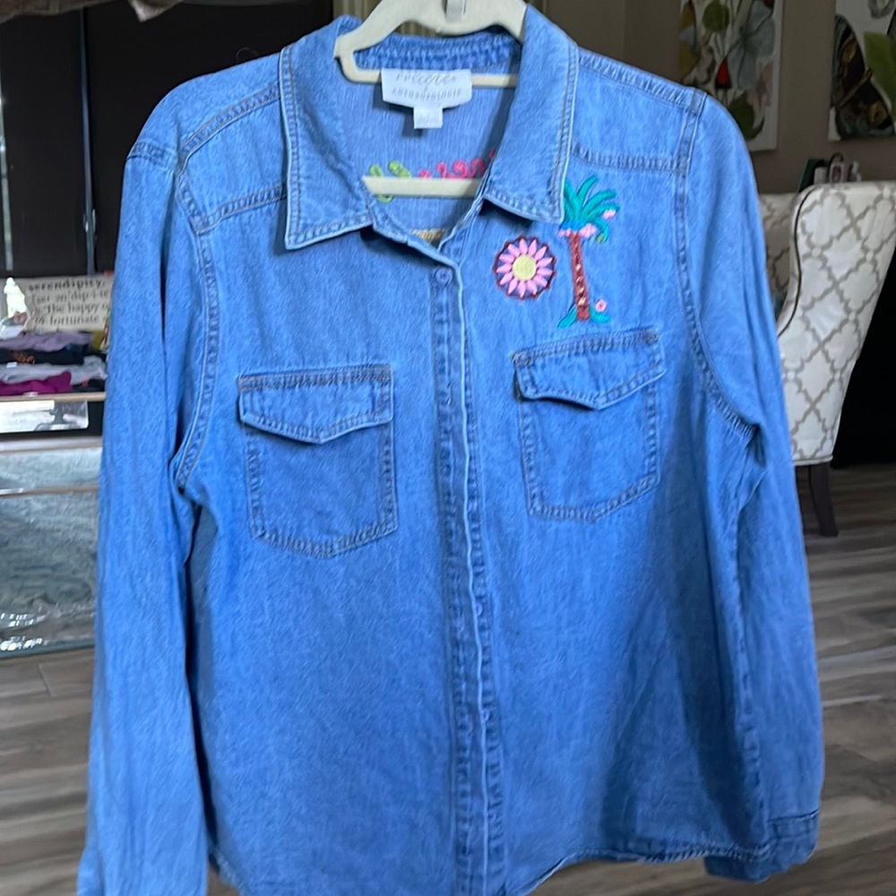 Anthropologie embroidered jean shirt